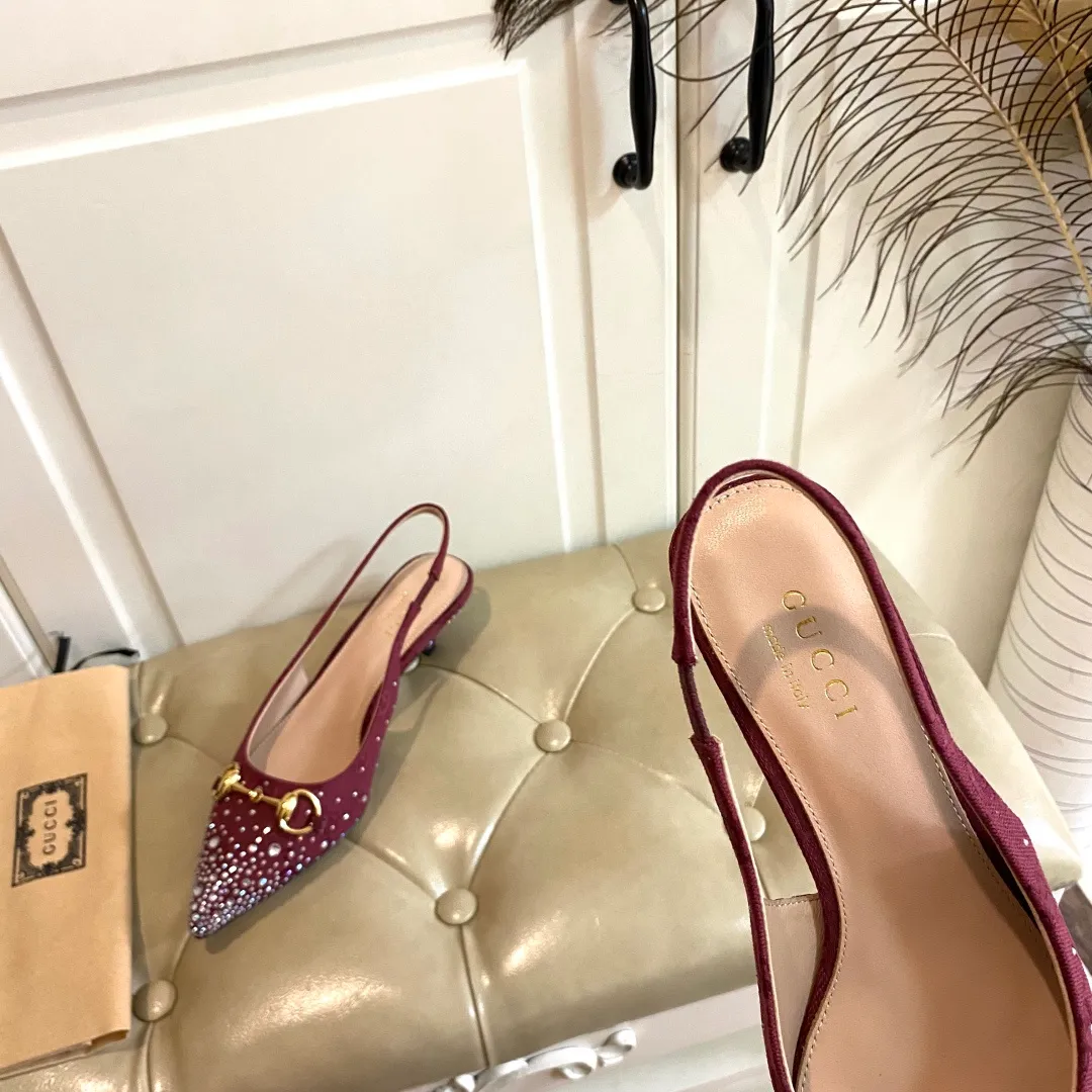 👟👟Ex-factory price 660👟👟, Gucci high heels, original canvas embellished with bright crystals, sheepskin lining, leather outsole, size 35-40 (41 customized, non-refundable)
